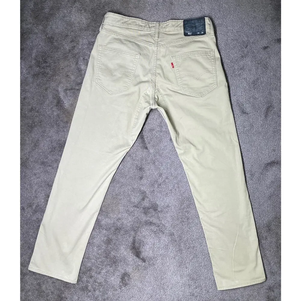 Levi's 511 Red Tab Black Patch Size 32 X 28 (34X30) Khaki Stretch Slim Fit Jeans